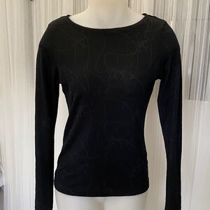 Cloudveil 100% Merino Wool Base Layer Women's Black Scribble Long Sleeve Top
